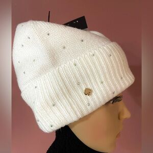 Kate Spade White Disco Ball Knit Beanie .